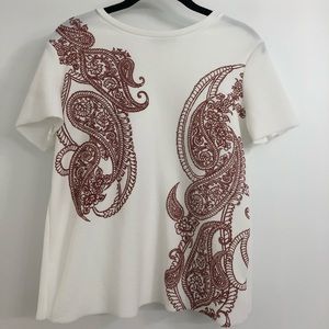 White Short Sleeve Shirt With Henna Design